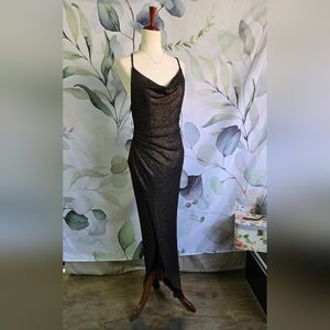 DB STUDIO | Cowl Neck Metallic Glitter Knit Sheath w/ Slit in Bronze sz 4